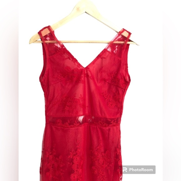 Red Boudoir Chic long lace dress. Low back maxi or lingerie. Small. Prom dress - Picture 2 of 13